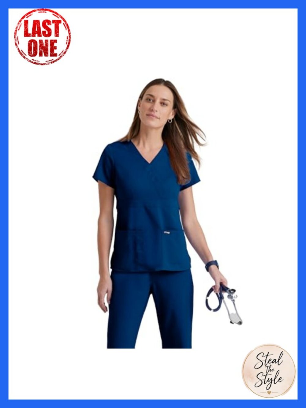 V-Neck Mock Wrap Medical Scrub Top with 3 Pockets